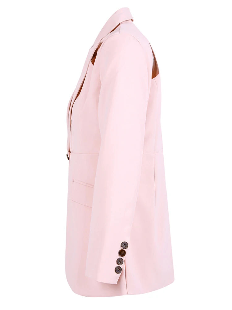 Pink Pleated Holllow Out Blazer