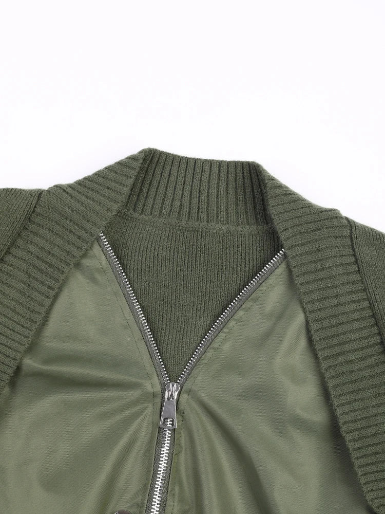 Green Knitting Zipper Jacket