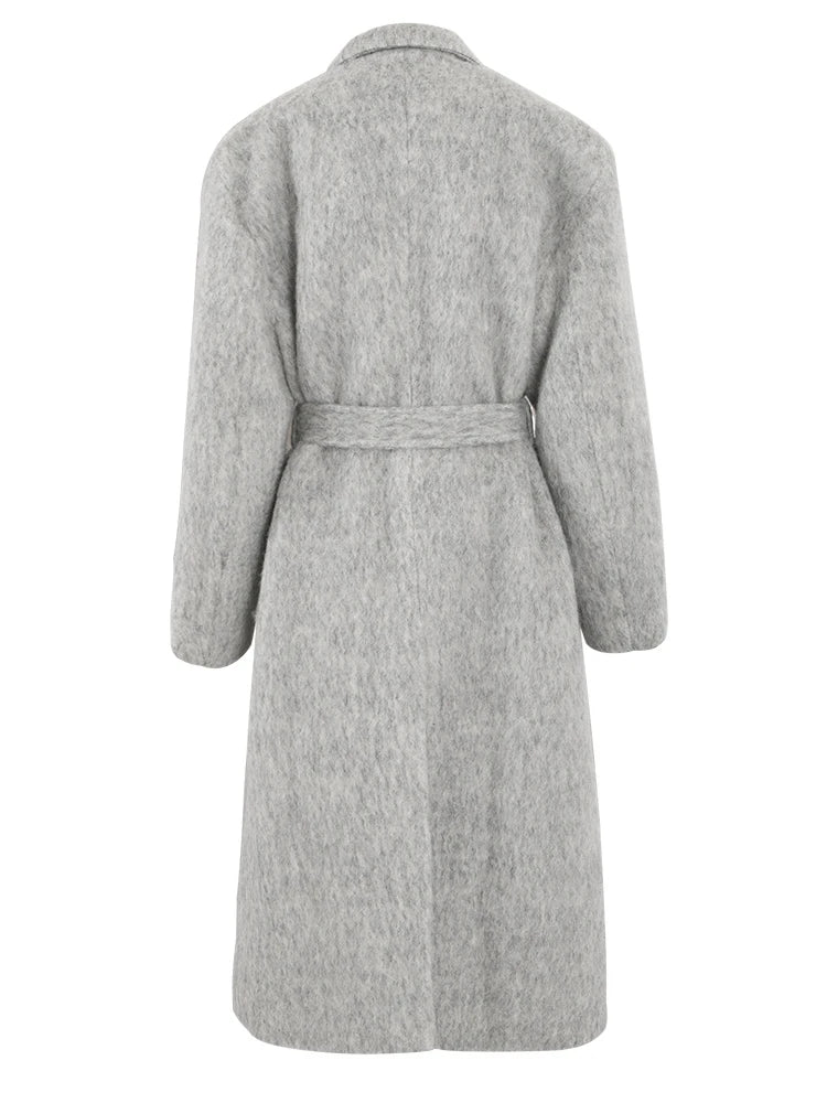 Elegant Belted Big Size Long Woolen Coat