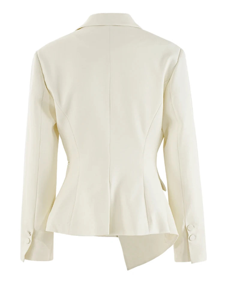 Beige Button Slim Blazer