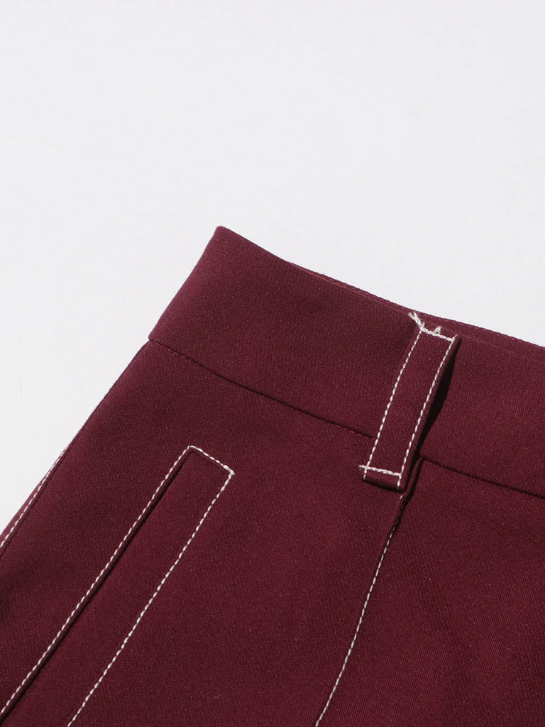 Burgundy Two Piece Set (Belted Blazer with Pants)