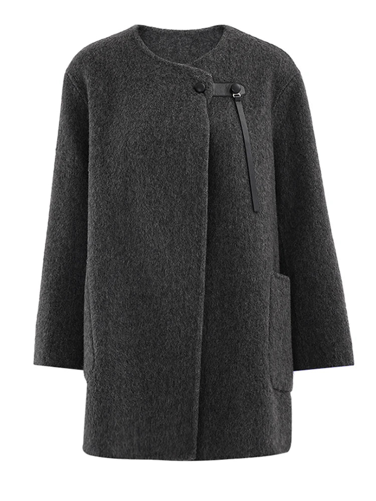 Big Size Pocket Elegant Woolen Coat