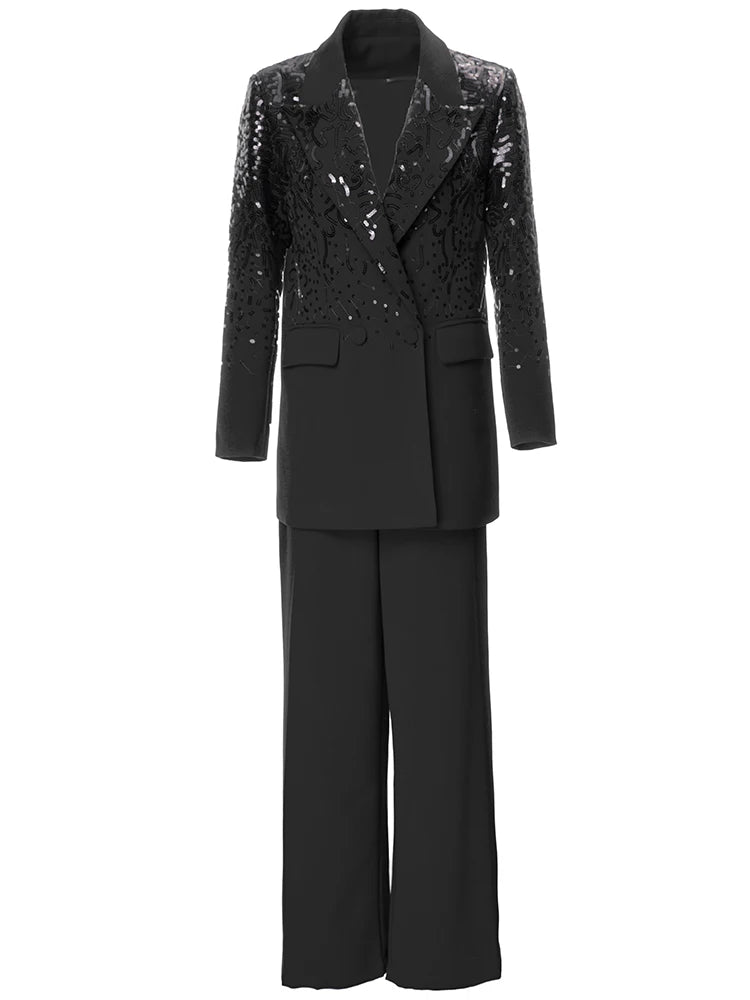 Two Pieces Set (Blazer with touch of Sequins and Button Straight Trouser )