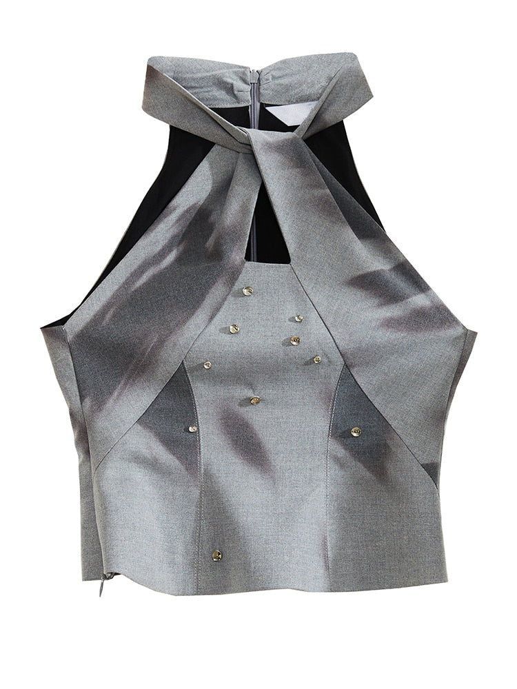 Gray Rhinestones Top
