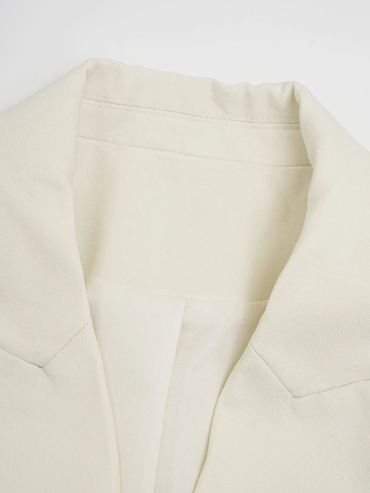 Beige Button Slim Blazer