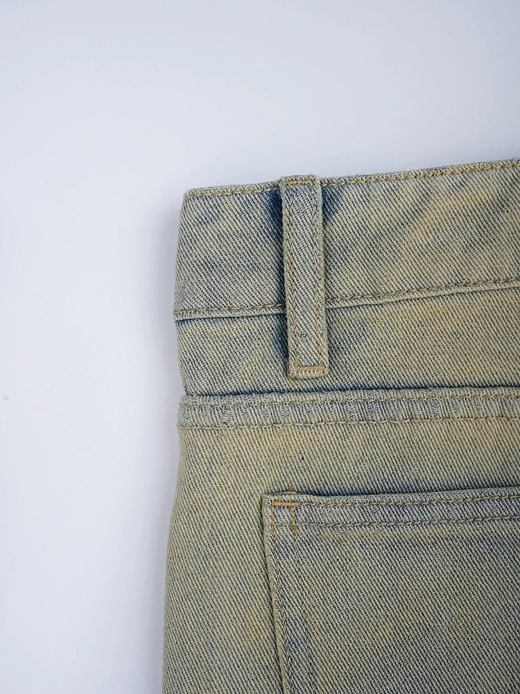 Hole Tassel High Waist Green Denim Pants