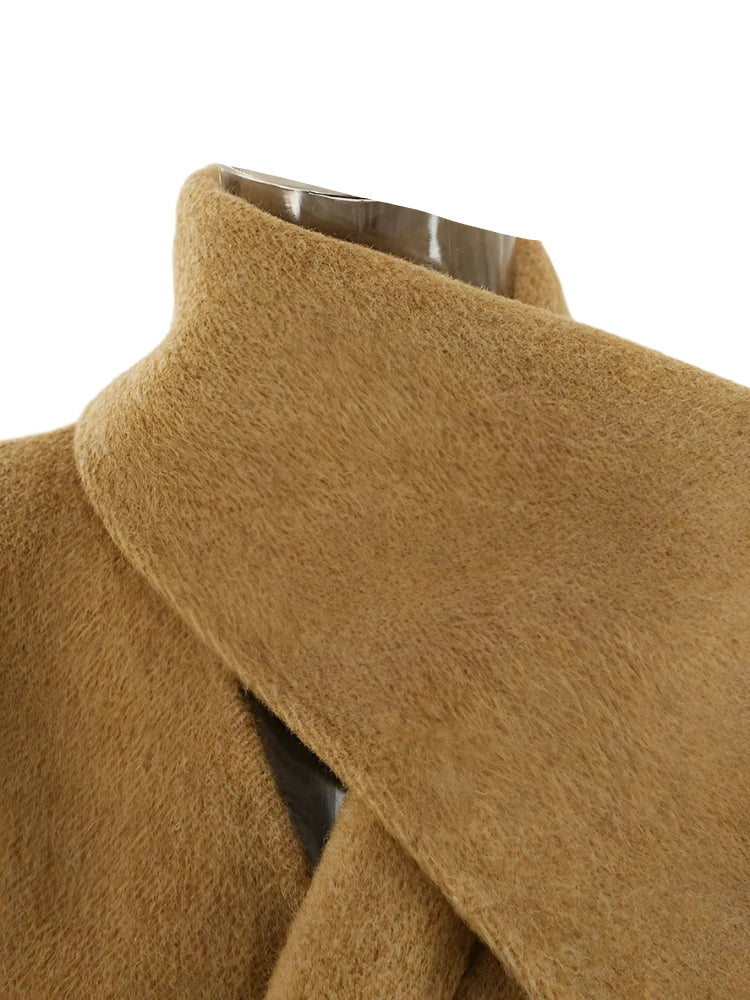 Big Size  Woolen Coat with Scarf Collar