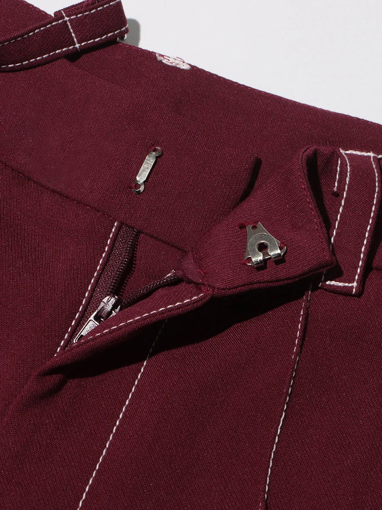 Burgundy Two Piece Set (Belted Blazer with Pants)