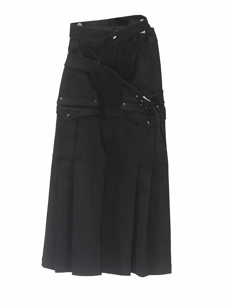 High Waist Dark Gray UNUSUAL Ribbon Skirt