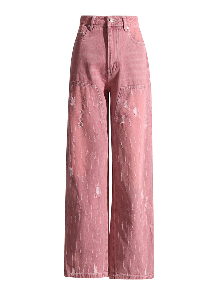 High Waist Pink Patchwork  Pants