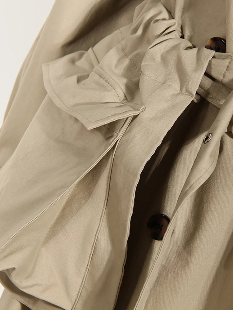 Khaki Pocket Big Size Long Trench Windbreaker