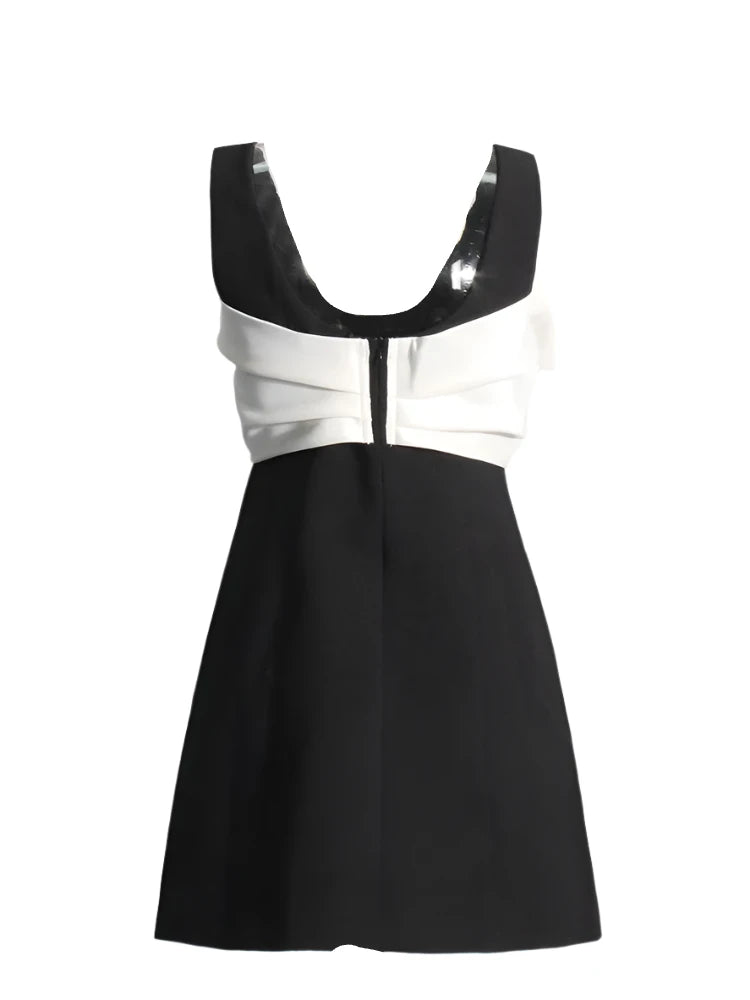 Black Diamonds Mini Dress with White Bowknot -NEW