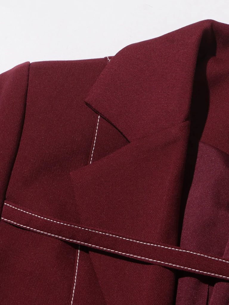 Burgundy Two Piece Set (Belted Blazer with Pants)