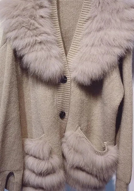 Real Fox Fur Loose Cardigan Sweater