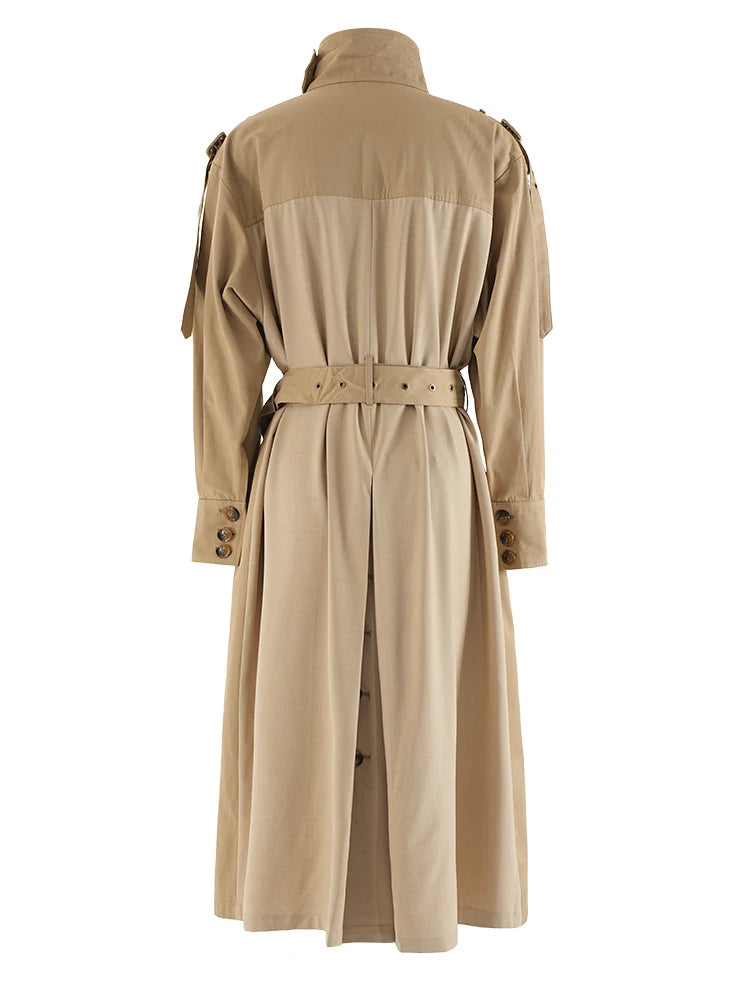 Pleated Belted Trench with Stand Collar