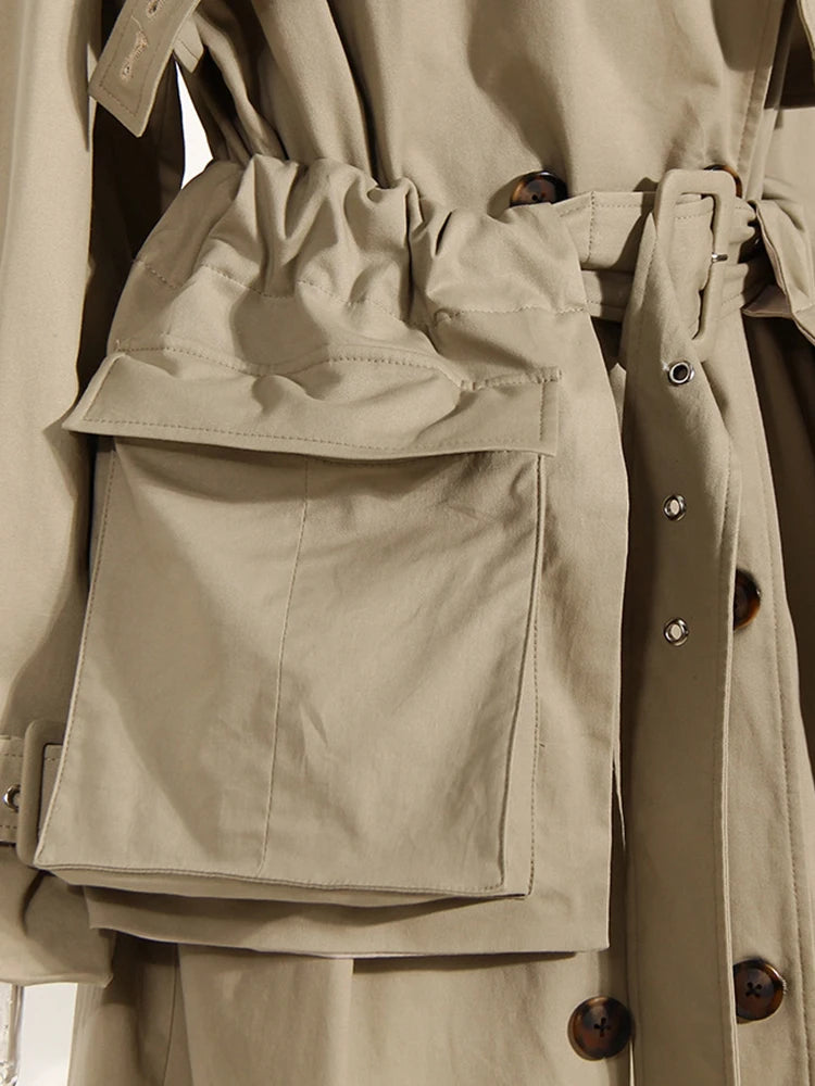 Khaki Pocket Big Size Long Trench Windbreaker