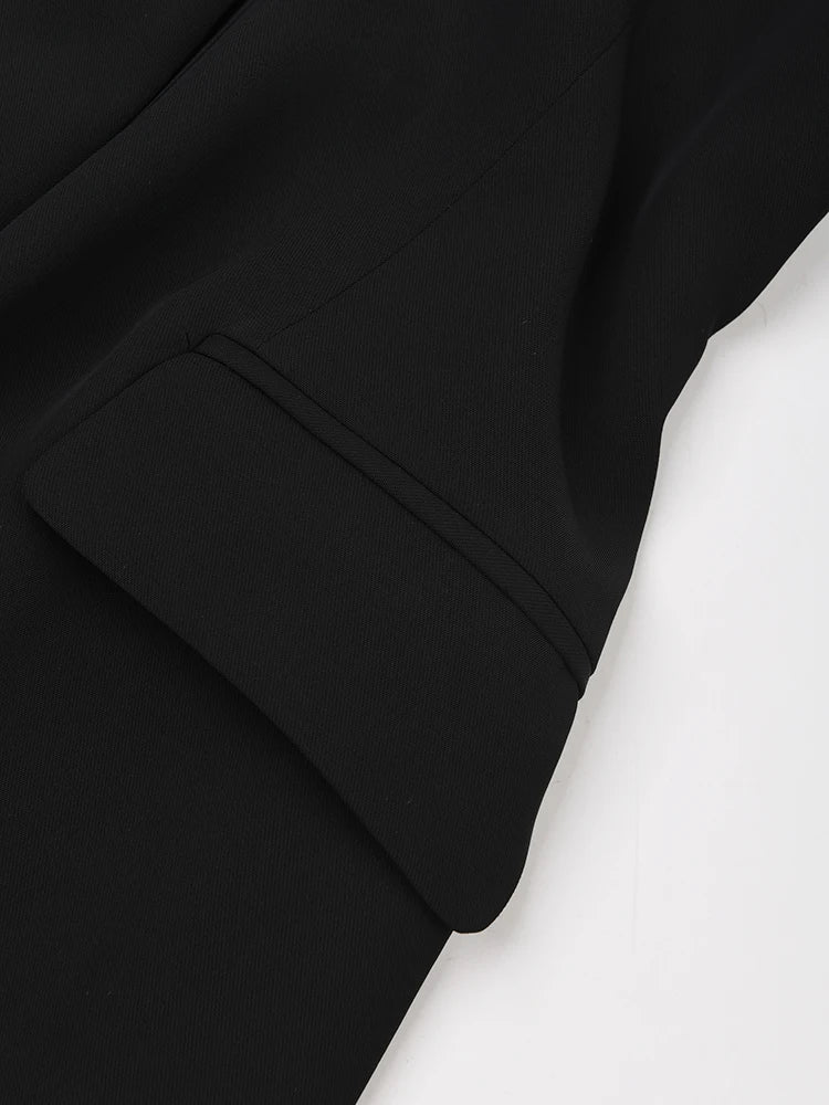 Black Button Elegant Long Blazer