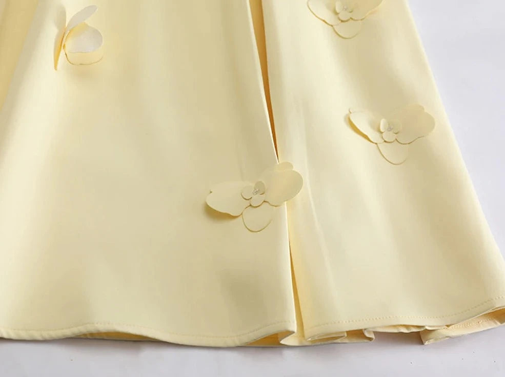 High Waist Yellow Flowered Skirt