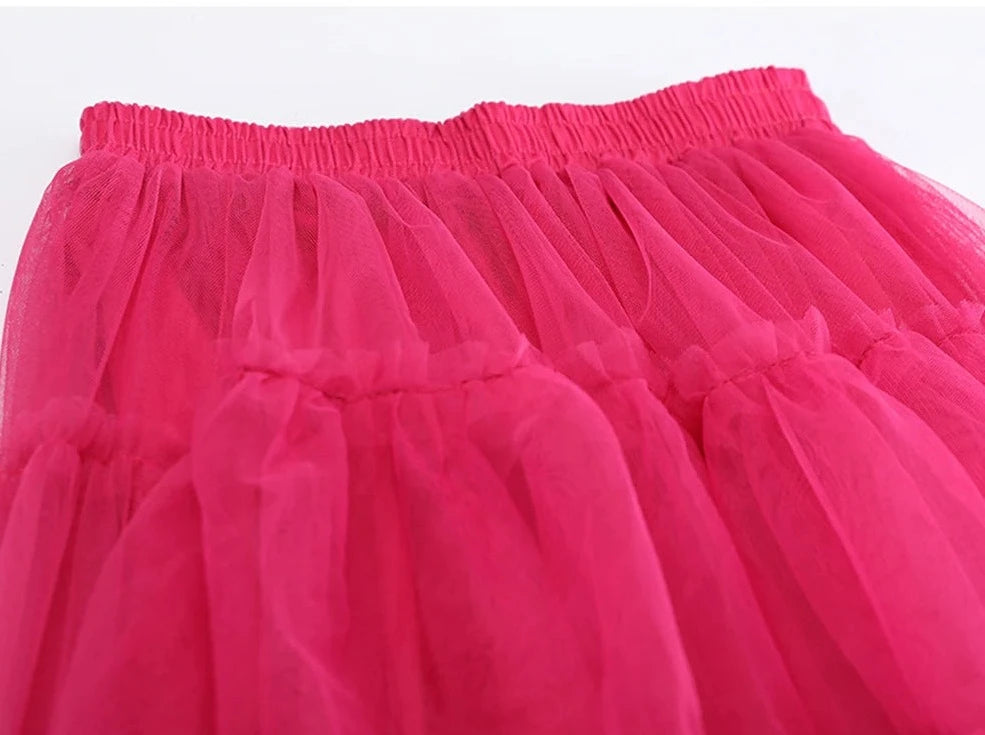 High Elastic Waist Asymmetric Mesh Skirt
