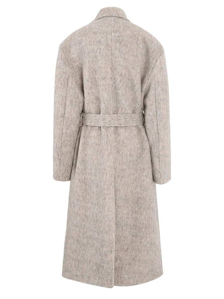 Elegant Belted Big Size Long Woolen Coat