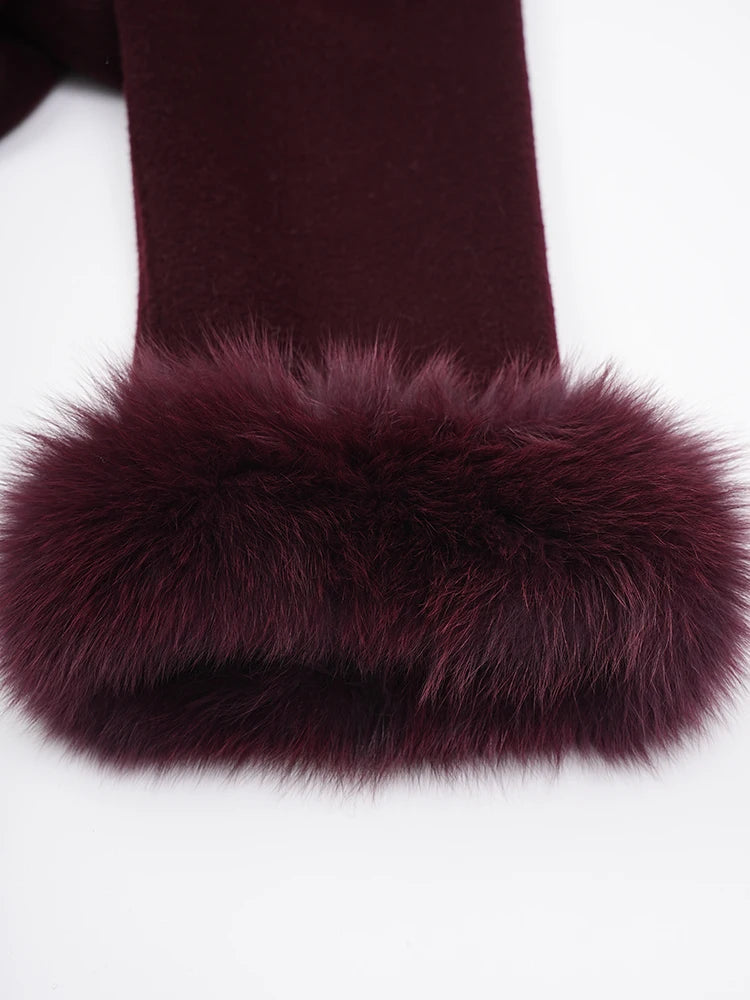 Big Size Long Woolen Coat with Fur Cuff