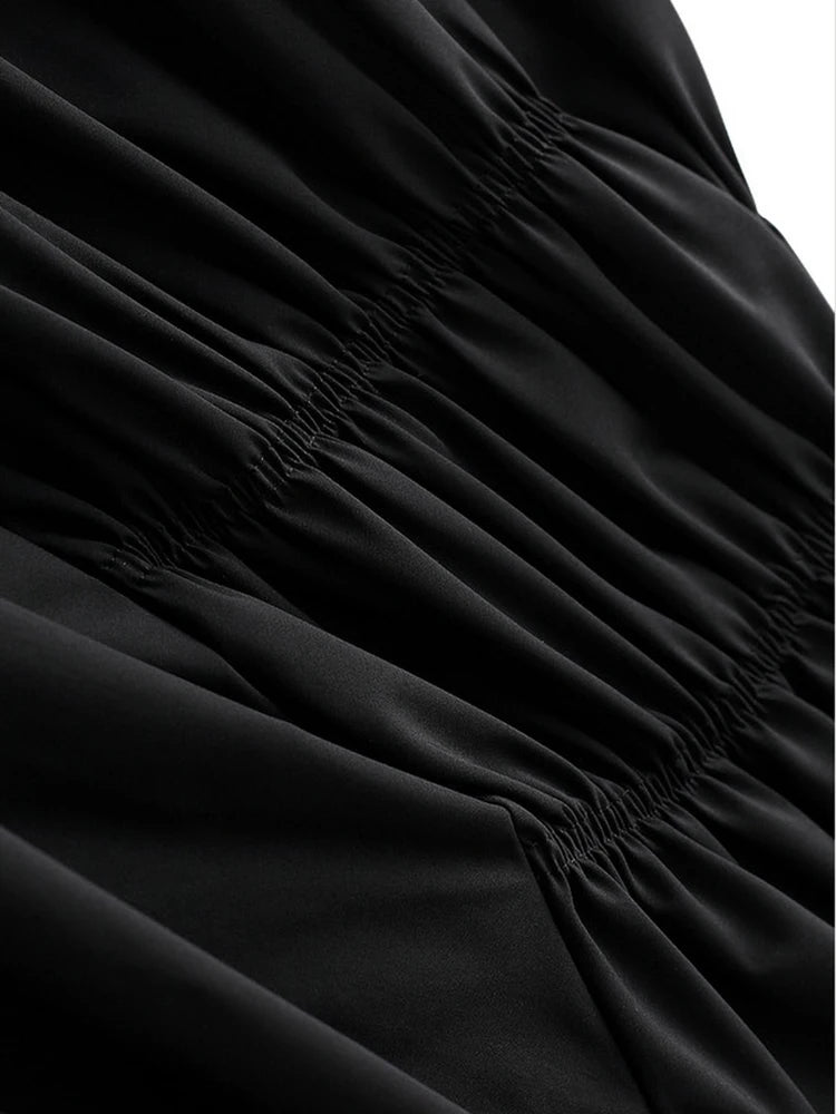 High Elastic Waist Black UNUSUAL Pleated Skirt