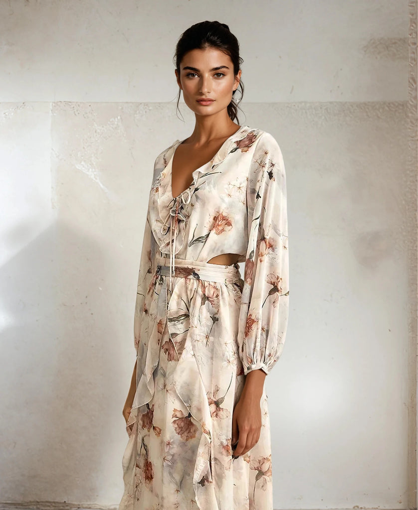 Hollow Out Printing Dress