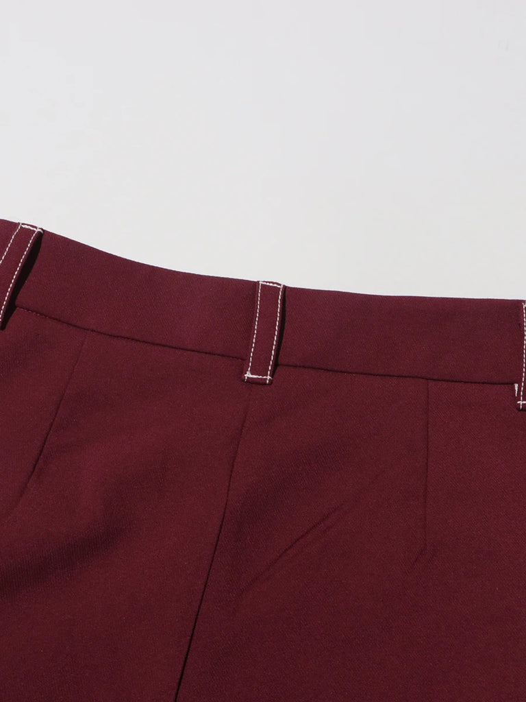 Burgundy Two Piece Set (Belted Blazer with Pants)