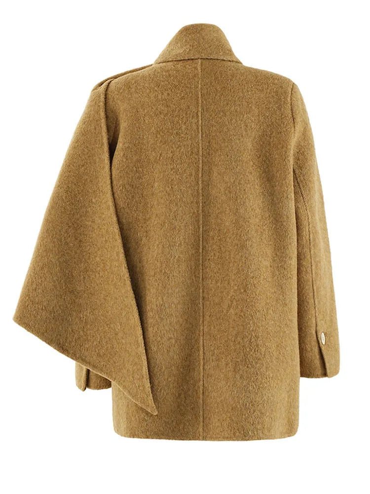 Big Size  Woolen Coat with Scarf Collar