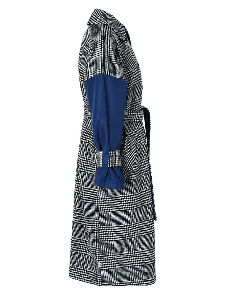 Plaid Woolen Coat with Blue Sleeve