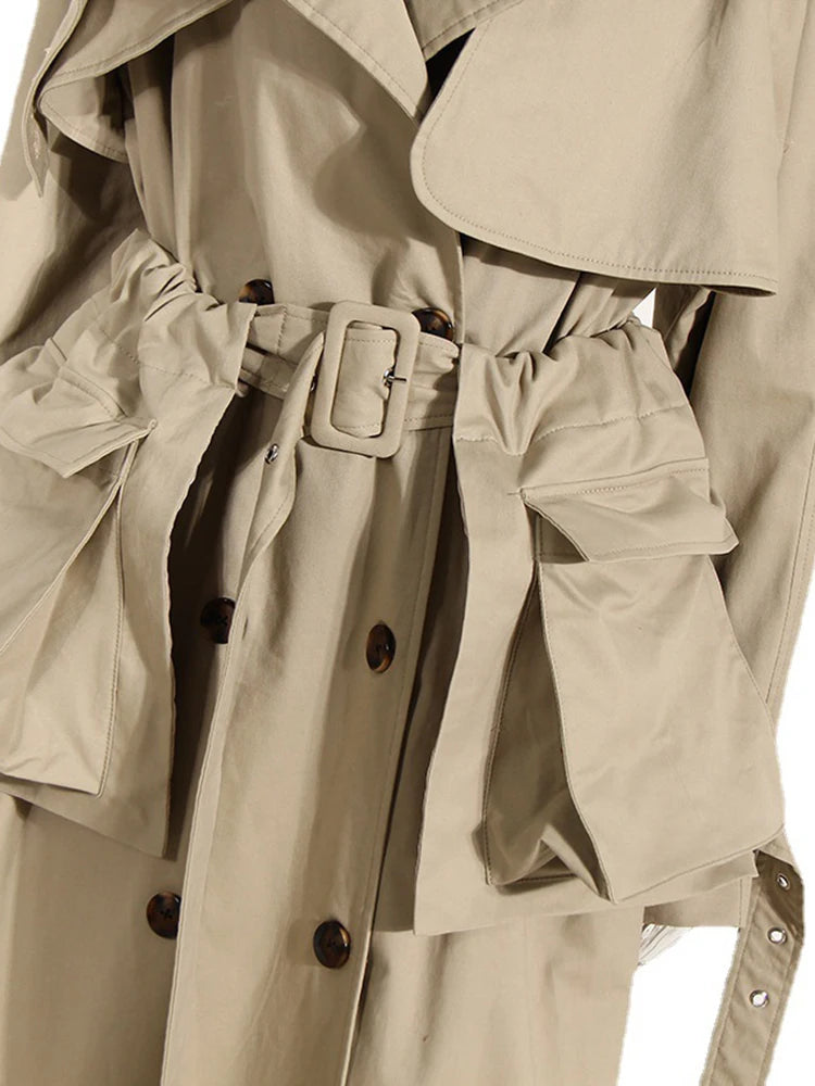 Khaki Pocket Big Size Long Trench Windbreaker