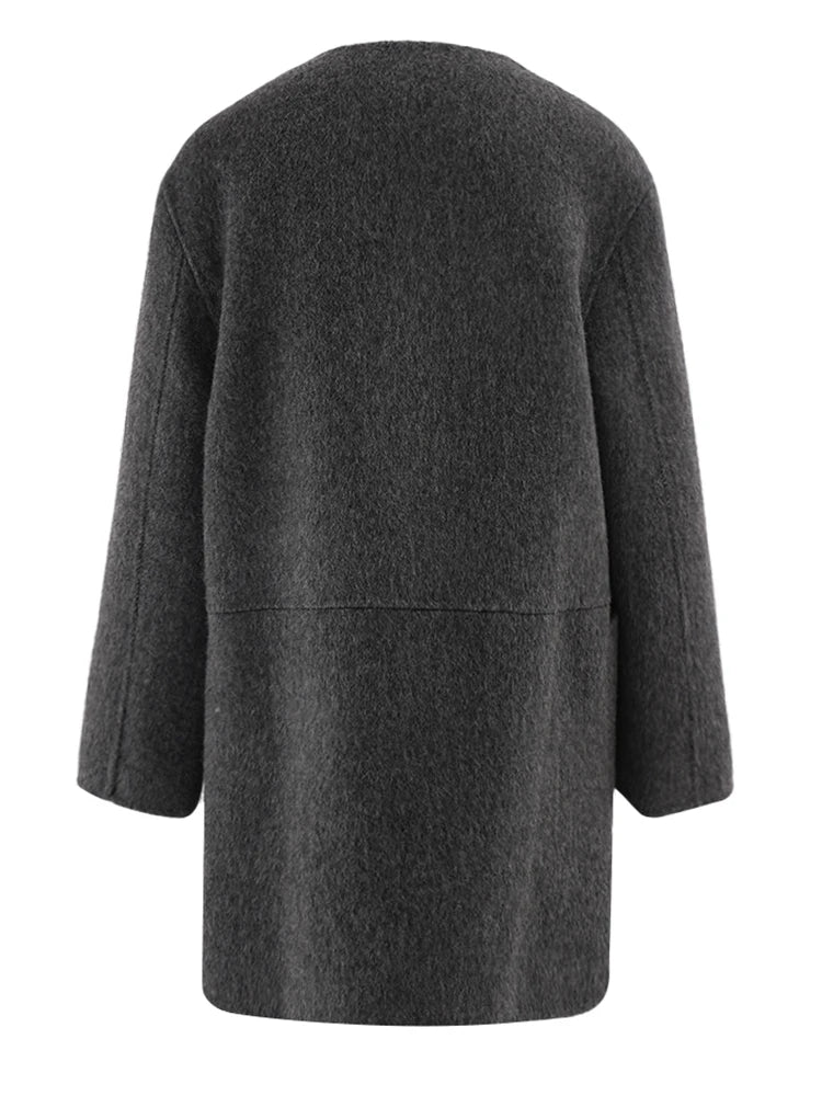 Big Size Pocket Elegant Woolen Coat