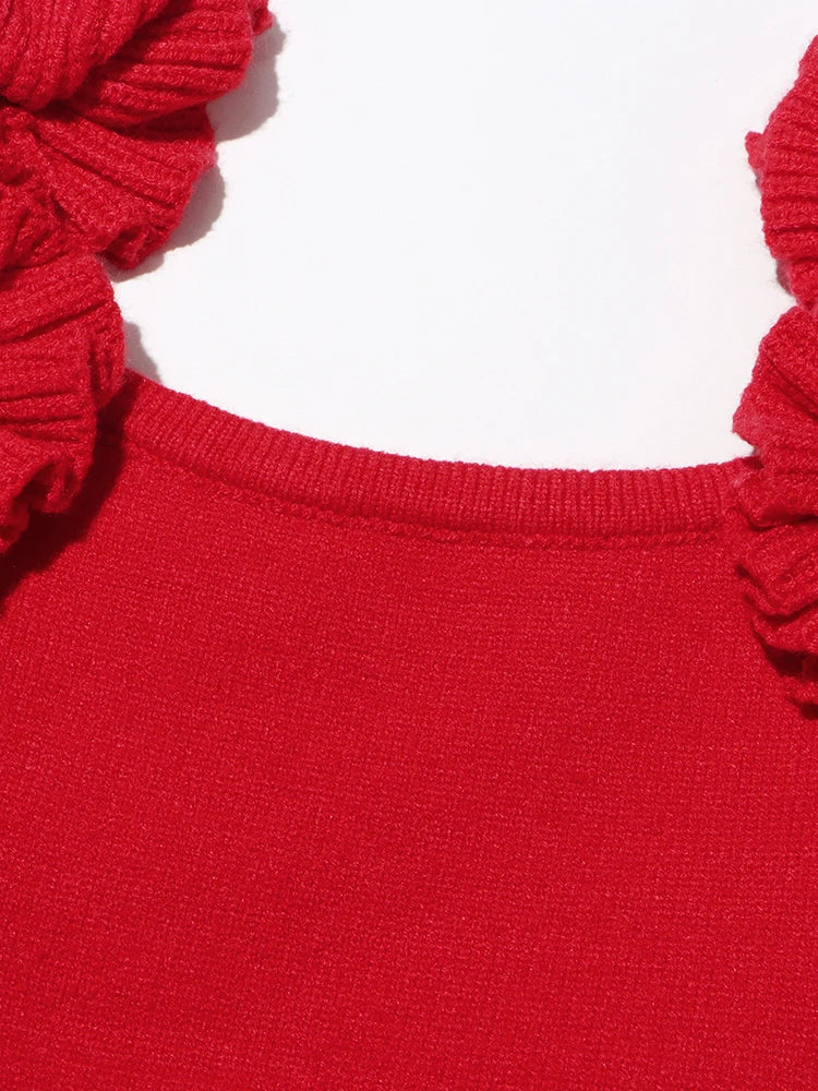 Red Appliques Knitting Top- NEW