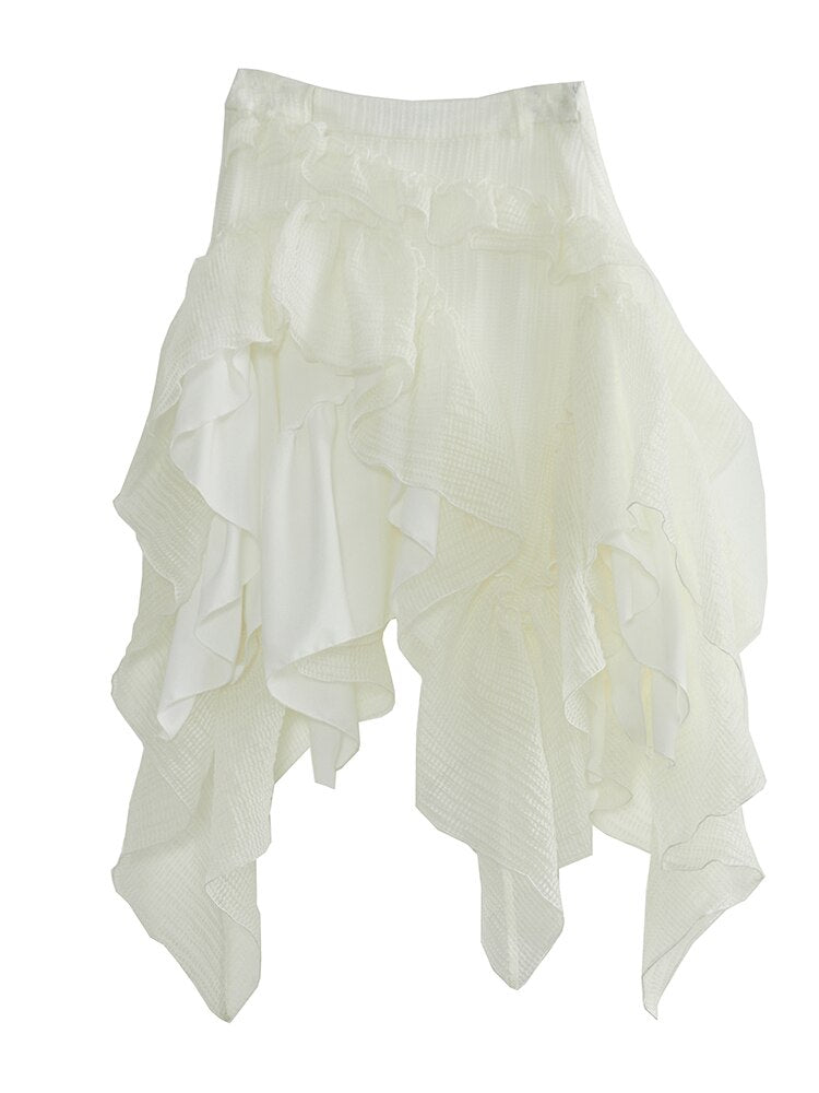 UNUSUAL White Skirt with Folds Layers