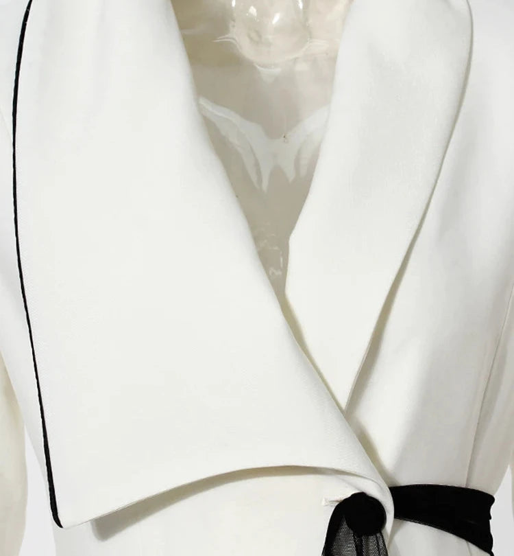 White Pleated Long Blazer -NEW