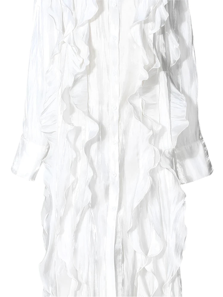 White UNUSUAL Ruffles Shirt Dress -NEW