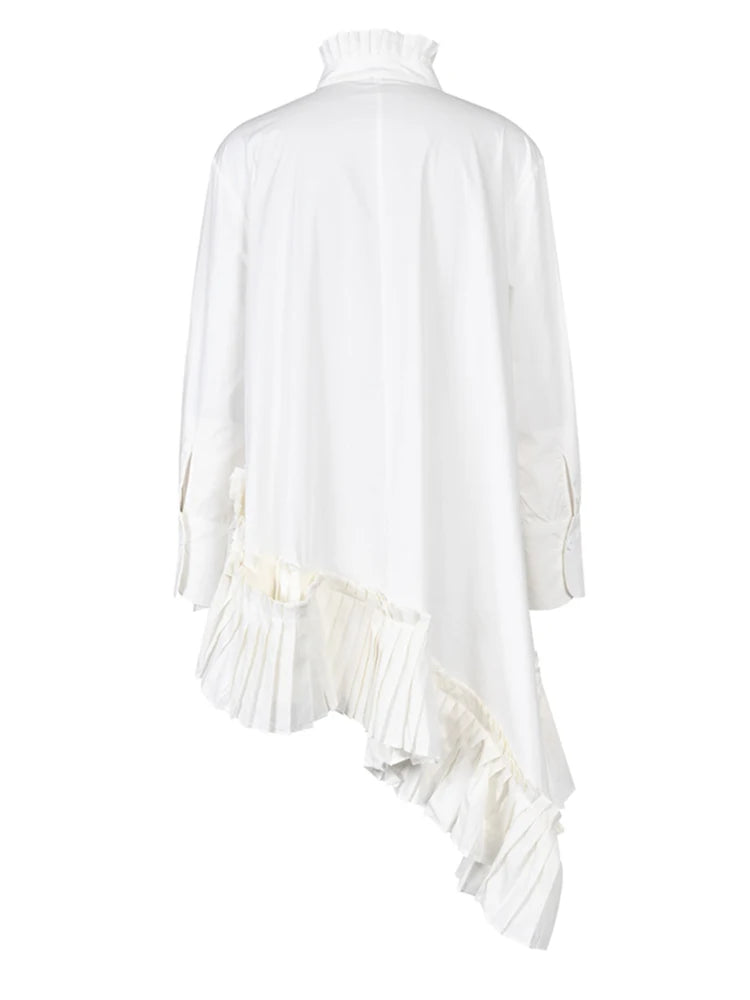 UNUSUAL White Ruffles Pleated Blouse