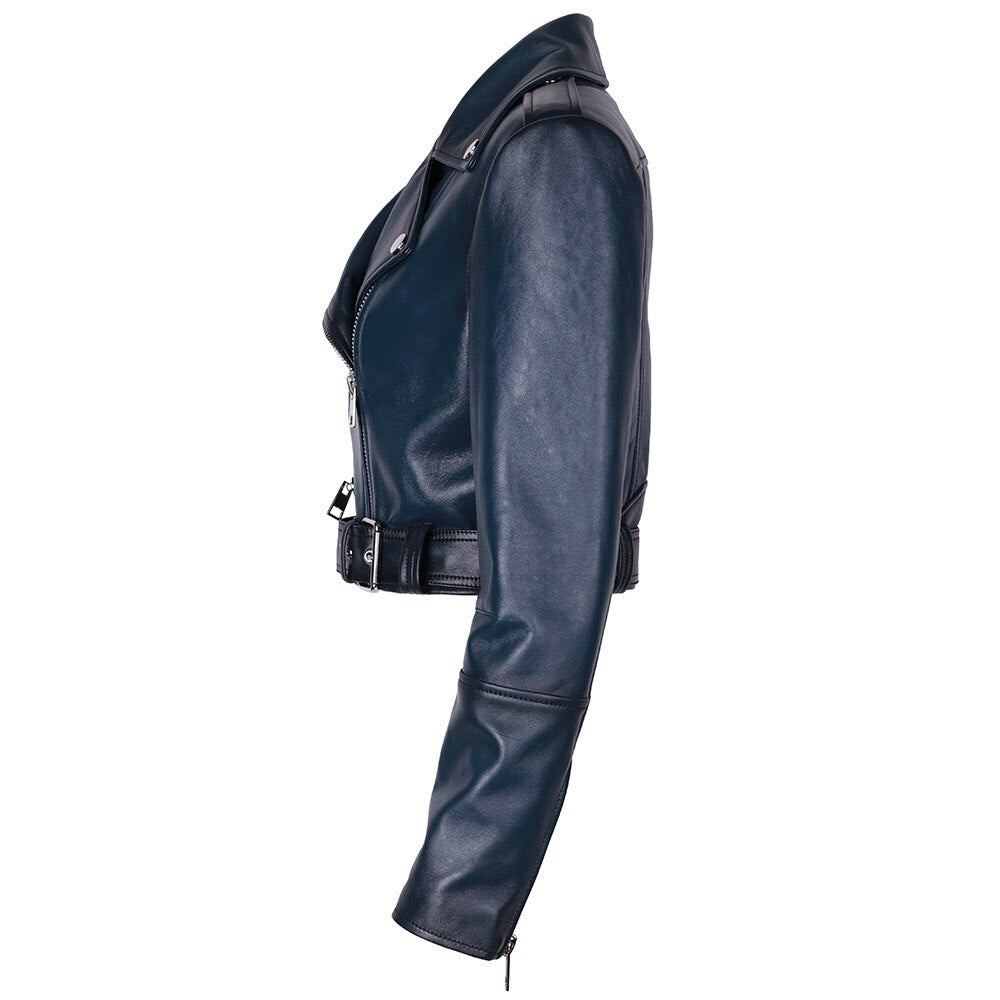 Genuine Leather Biker Jacket ( Real Sheepskin )