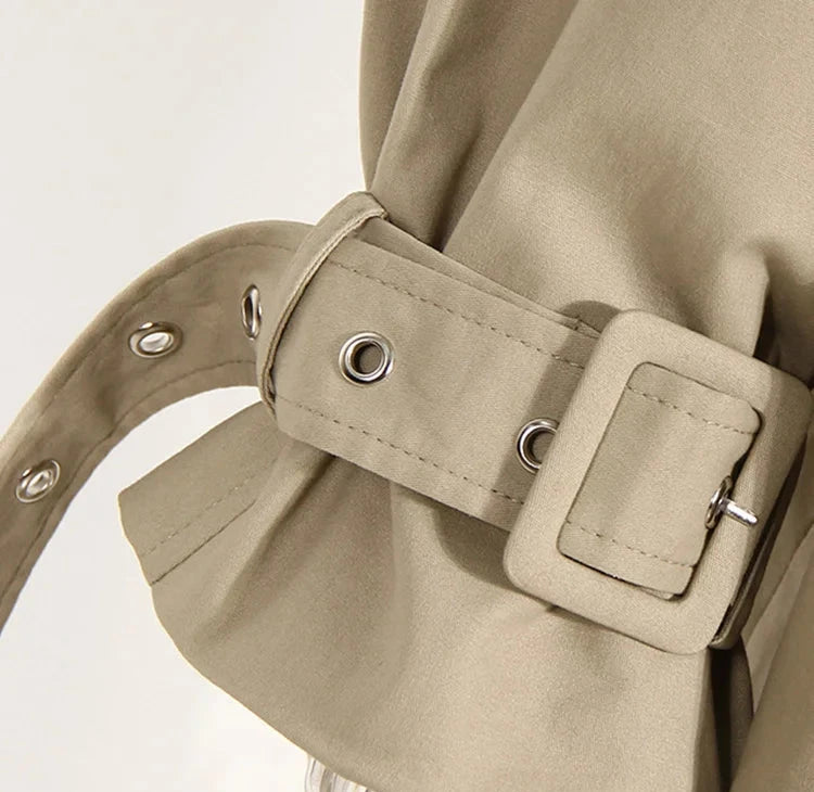 Khaki Pocket Big Size Long Trench Windbreaker