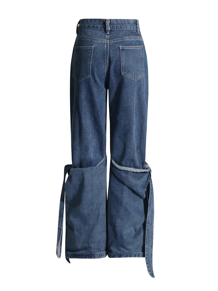 High Waist Pockets Denim Pants