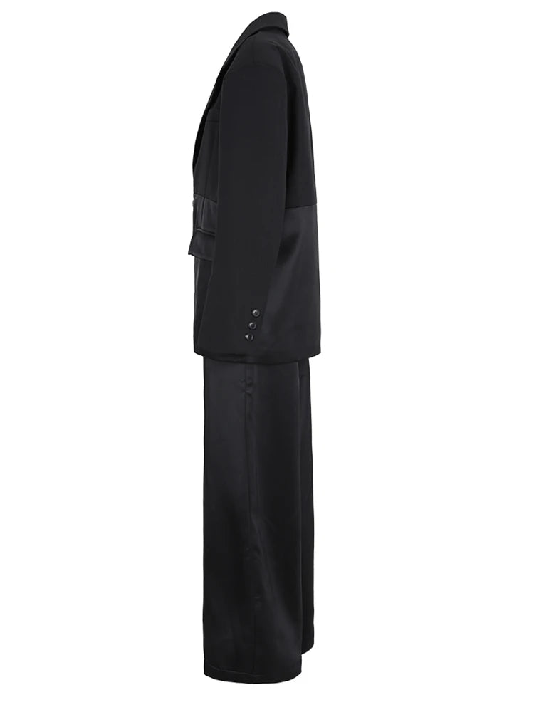 Two Piece Suit  (Big Size Black Blazer with Wide Leg Pants )