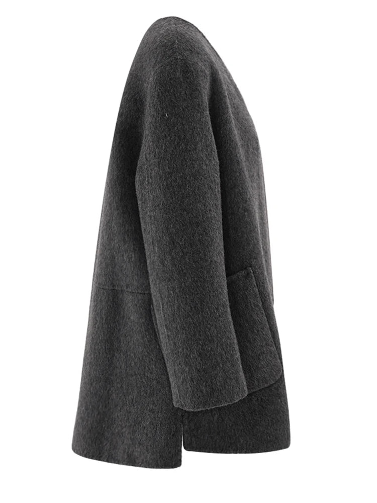 Big Size Pocket Elegant Woolen Coat