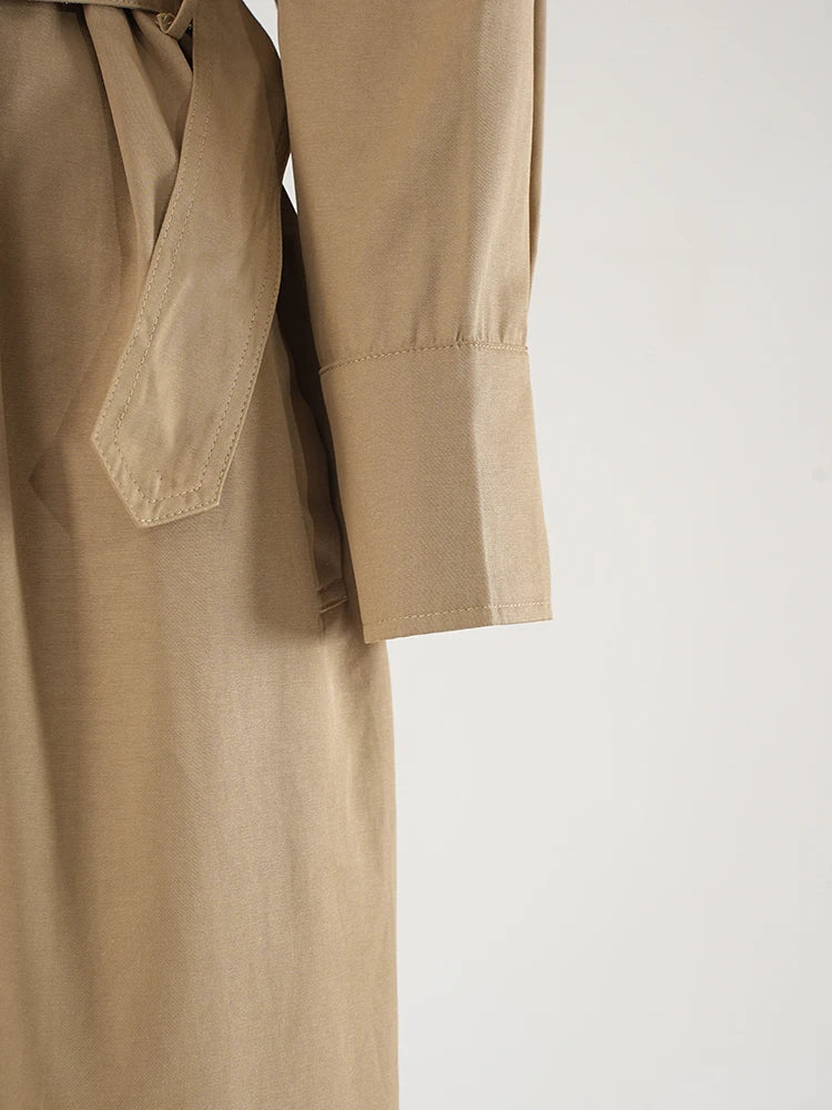 Pleated Belted Trench with Stand Collar