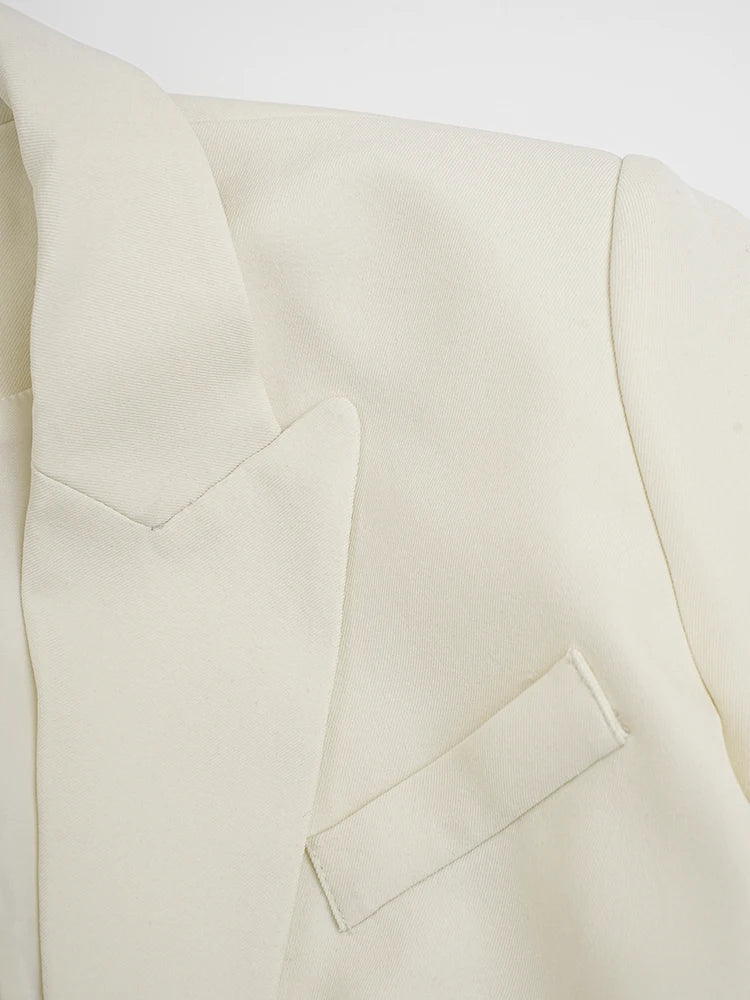 Beige Button Slim Blazer