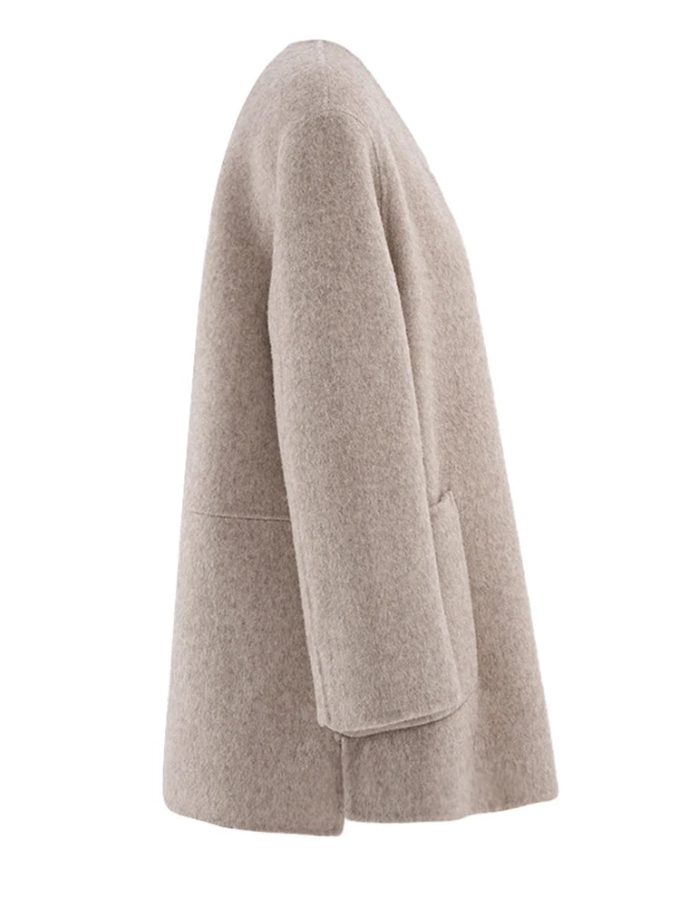 Big Size Pocket Elegant Woolen Coat