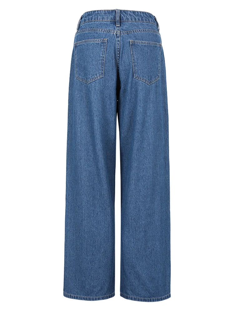 Blue Metal Circle Denim Casual Pants