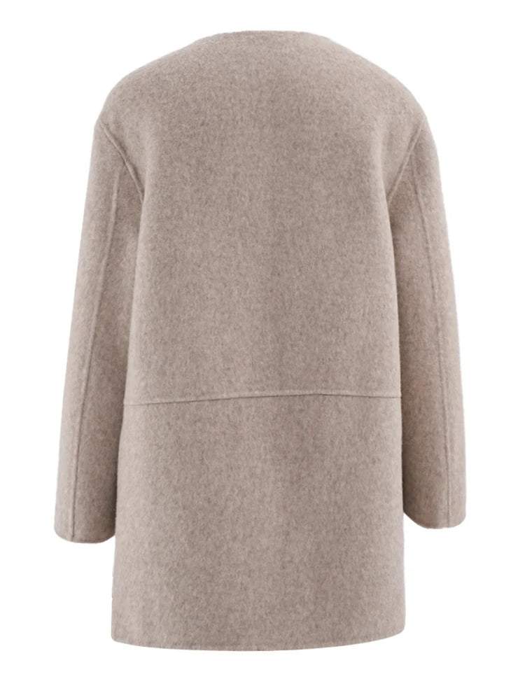 Big Size Pocket Elegant Woolen Coat