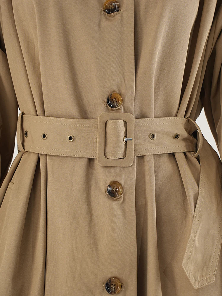 Pleated Belted Trench with Stand Collar