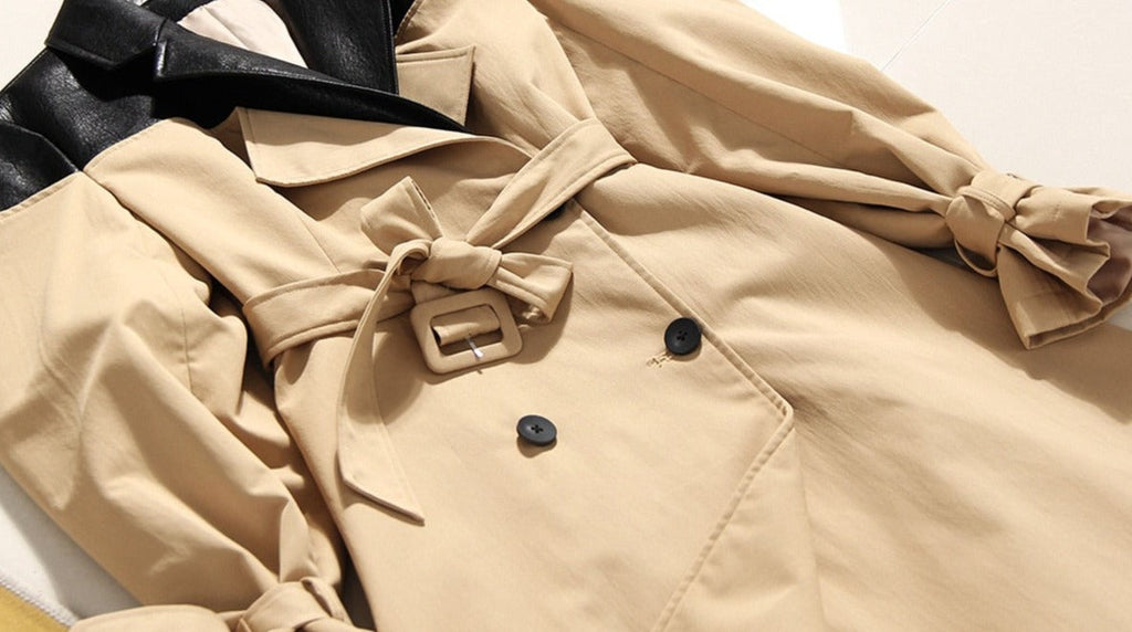 Trench Coat with Non-Removable Leather Jacket- Ready to Ship