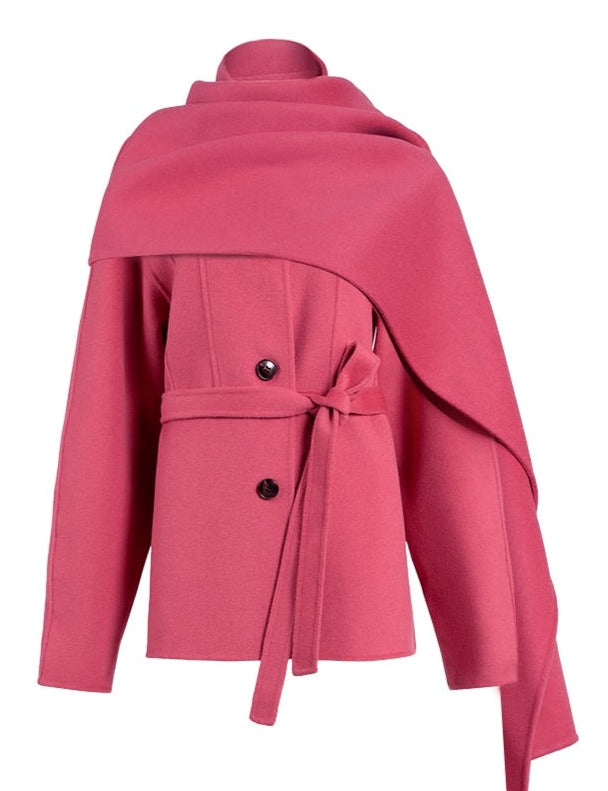 Pink Woolen Coat With Scarf ( 100% Wool )
